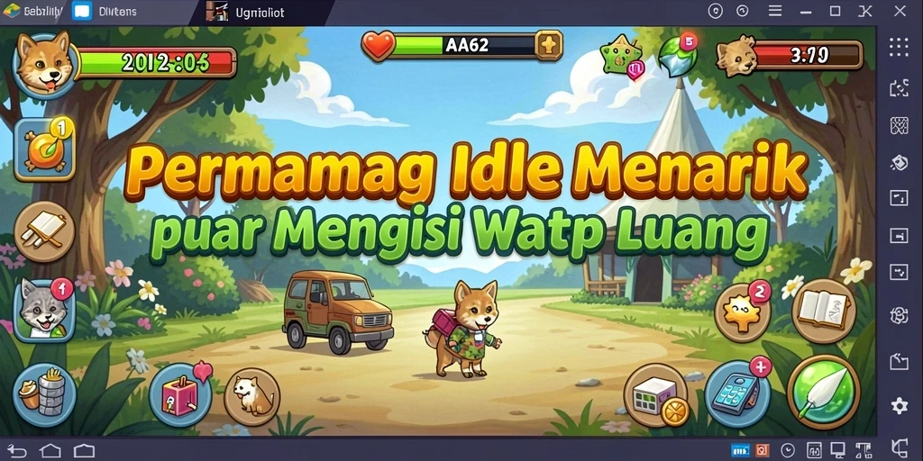 Screenshot menunjukkan gameplay santai dalam AA62 dengan karakter yang bekerja.