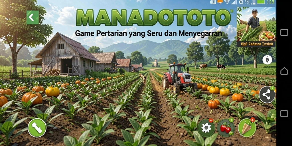 Tampilan gameplay seru di MANADOTOTO dengan pertanian yang menawan.